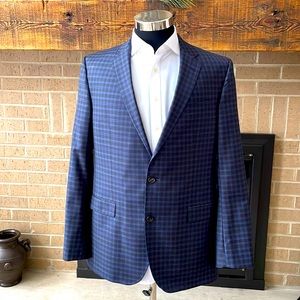 Ted Baker mens 44L brown blue checkered plaid 2-button wool sport coat EUC
